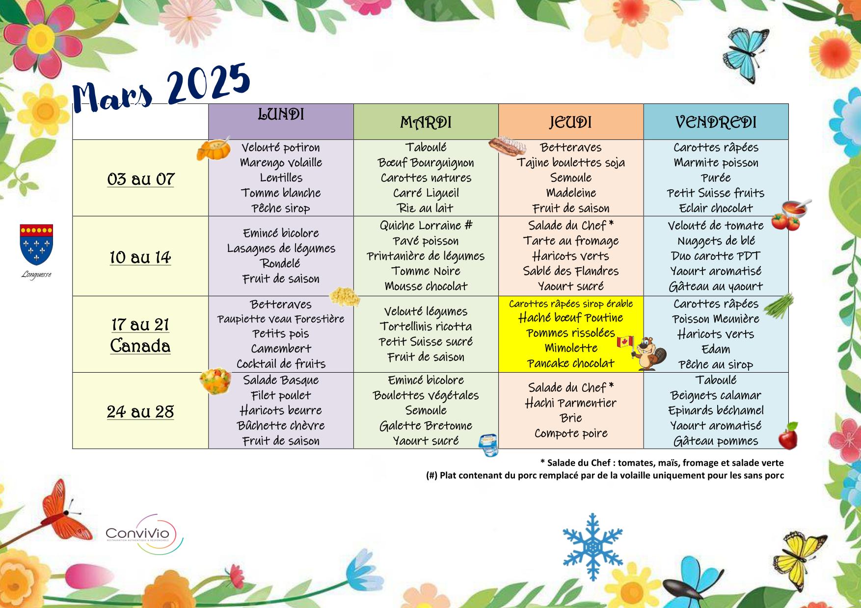 Menus Scolaire Mars 2025