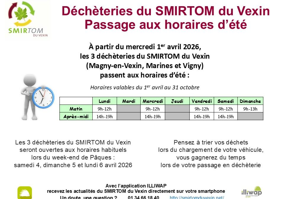 Horaires d&rsquo;été 2026 de la déchetterie de Vigny