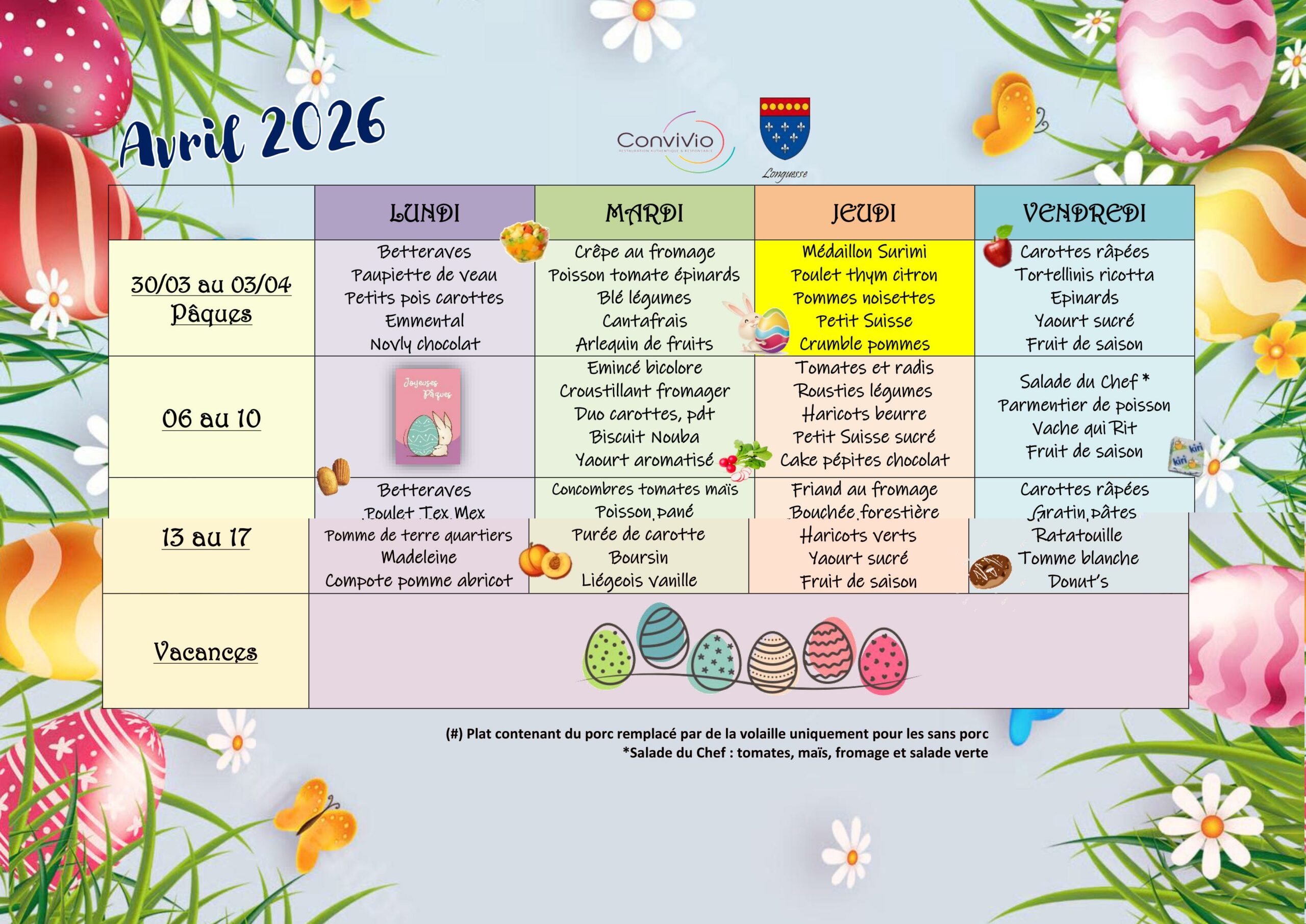 Menus scolaires AVRIL 2026